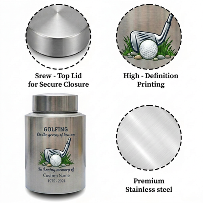 Personalized Golf Players Stainless Steel Cremation Urns For Human Ashes Adult Male Female On The Greens Of Heaven Funeral Small Large Memorial Keepsake Urn, Memorial Gift, In Loving Memory - Image 3