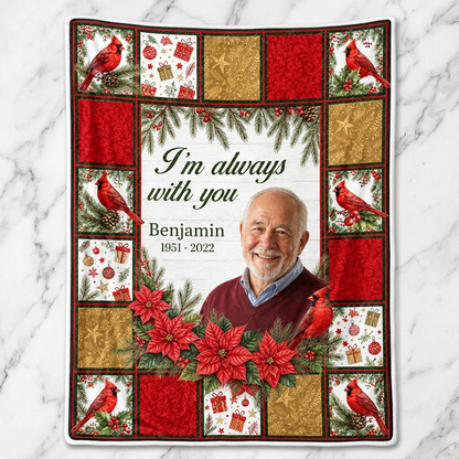 Personalized Memorial Photo Cardinal Christmas Fleece Blanket - Sympathy Gift for Lost Loved One - Image 3