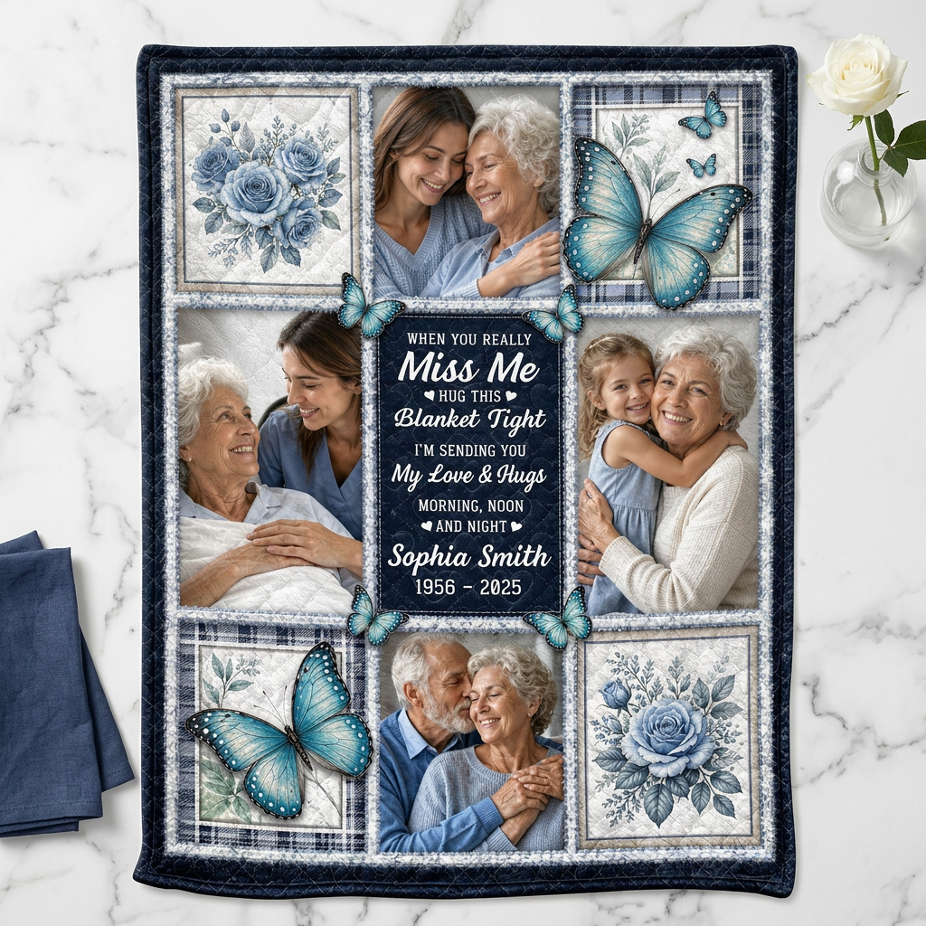Personalized Memorial Photo Butterfly Fleece Blanket for Mom Grandma Remembrance Gift - Image 3