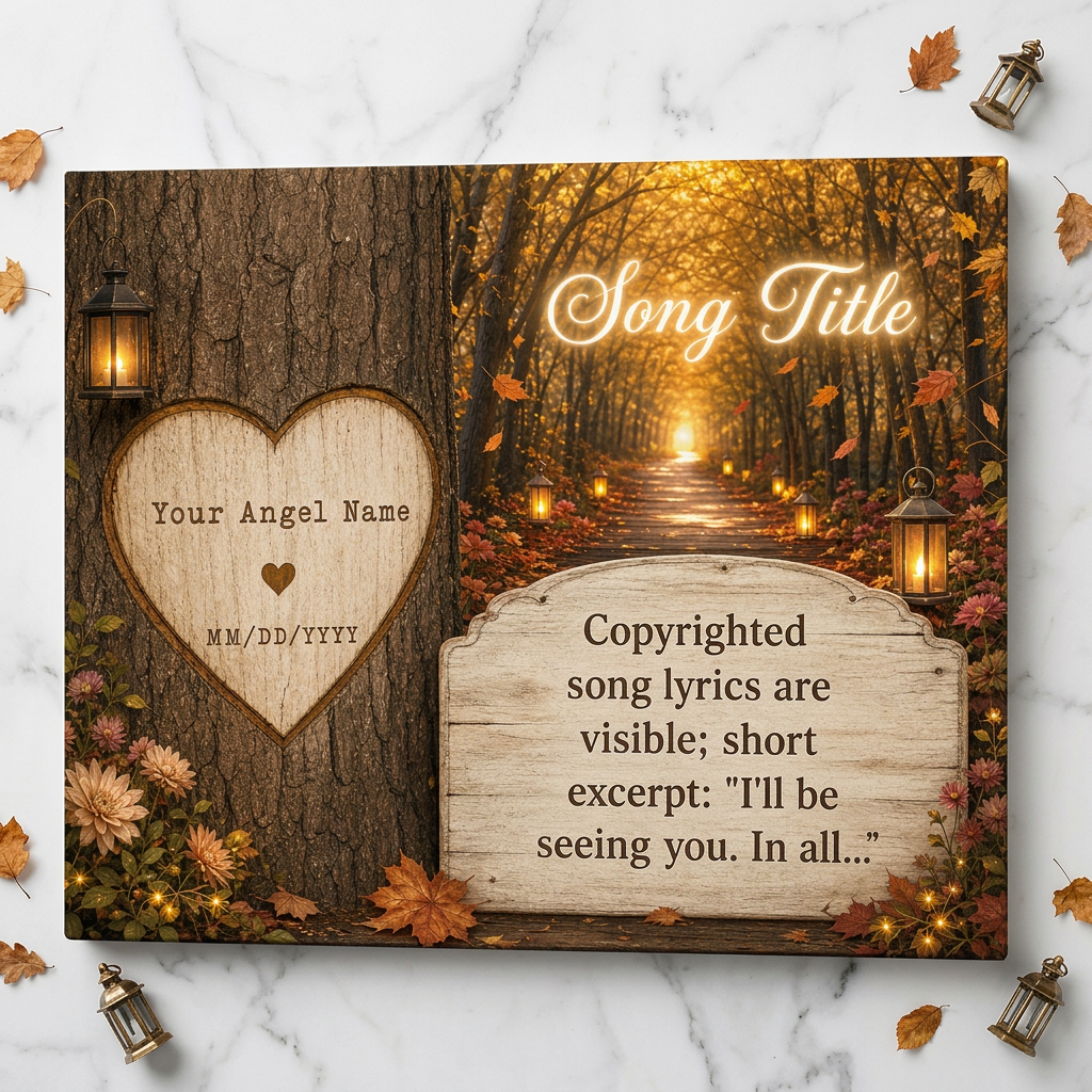Personalized Memorial Song Lyrics Wall Canvas Autumn Forest Remembrance Sympathy Gift - Image 3