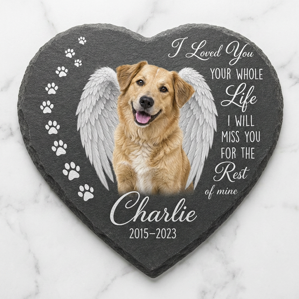 Personalized Dog Photo Memorial Garden Stone with Angel Wings, Pet Loss Gift - Image 3 | VNMGSREPR1-6IN-EHIEU_AI_0415 VNMGSREPR1-8IN-EHIEU_AI_0415