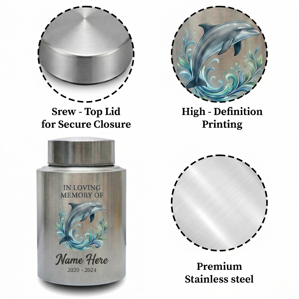 Personalized Dolphin Cremation Urn for Human Ashes Stainless Steel Ocean Lover Tribute Small Large Custom Funeral Keepsake for Mom Dad Adult Memorial Keepsake Urn, Memorial Gift, In Loving Memory - Image 3