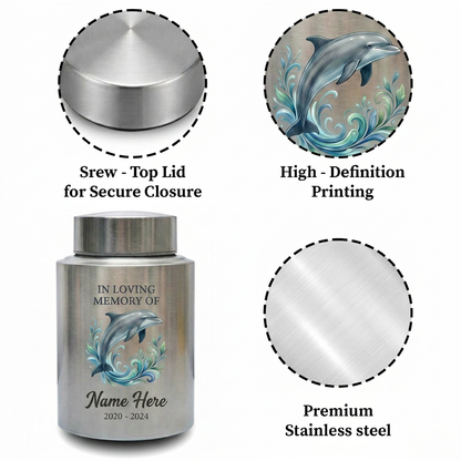 Personalized Dolphin Cremation Urn for Human Ashes Stainless Steel Ocean Lover Tribute Small Large Custom Funeral Keepsake for Mom Dad Adult Memorial Keepsake Urn, Memorial Gift, In Loving Memory - Image 3