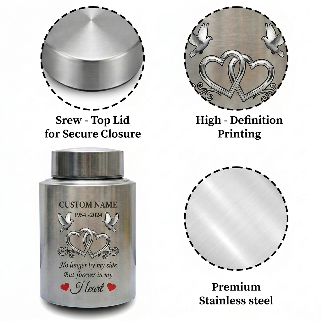 Personalized Infinity Love Doves Stainless Steel Cremation Urn for Adult Ashes, No Longer By My Side Quote, 5.9x3.9 or 7.5x5.1 inch, Memorial Keepsake Urn, Memorial Gift, In Loving Memory - Image 3