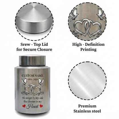 Personalized Infinity Love Doves Stainless Steel Cremation Urn for Adult Ashes, No Longer By My Side Quote, 5.9x3.9 or 7.5x5.1 inch, Memorial Keepsake Urn, Memorial Gift, In Loving Memory - Image 3