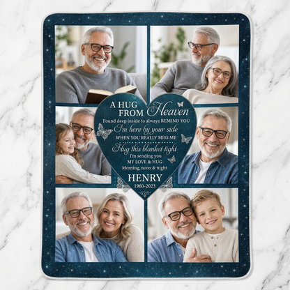 Personalized Memorial Photo Collage Fleece Blanket - Sympathy Gift for Loss of Dad or Loved One - Image 3