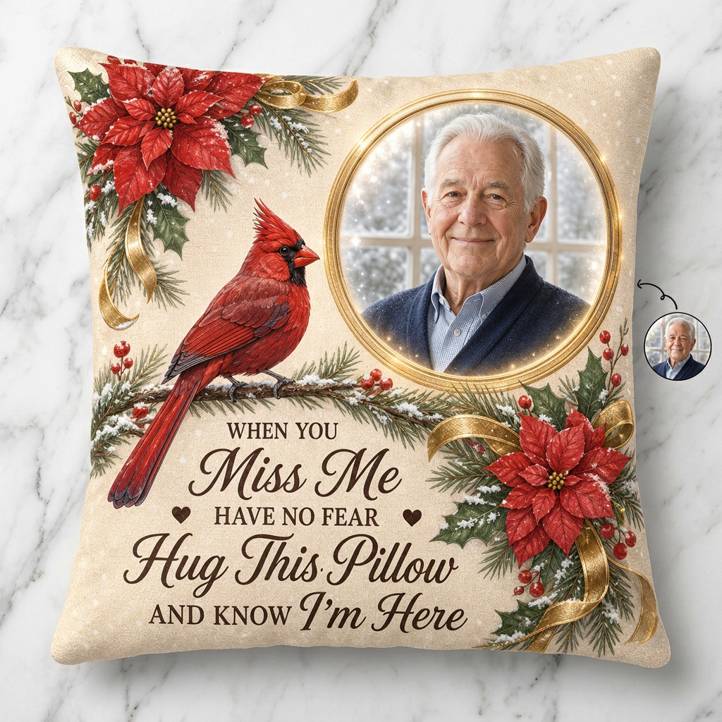 Personalized Memorial Photo Pillow with Cardinal - Custom Remembrance Sympathy Gift - Image 3