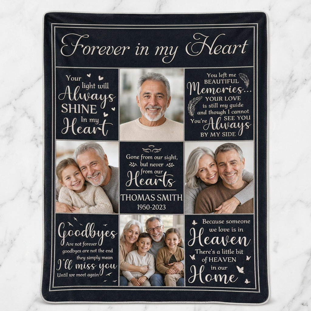 Personalized Memorial Photo Fleece Blanket - Sympathy Keepsake Gift for Loss of Father or Husband - Image 3