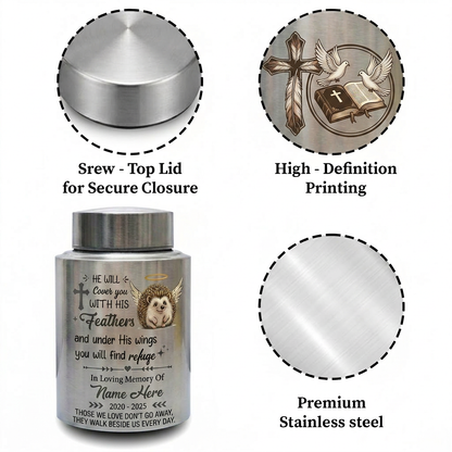 Personalized Angel Hedgehog Pet Loss UV Printed Stainless Steel Cremation Urn Christian Bible Verse Psalm 91 Sympathy Present Decor Memorial Keepsake Urn, Memorial Gift, In Loving Memory - Image 3