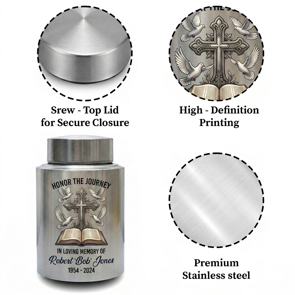 Personalized Semi Truck Angel Wings UV Printed Stainless Steel Cremation Urn for Adult Male Dad Trucker Funeral Tribute Large Size Memorial Keepsake Urn, Memorial Gift, In Loving Memory - Image 3
