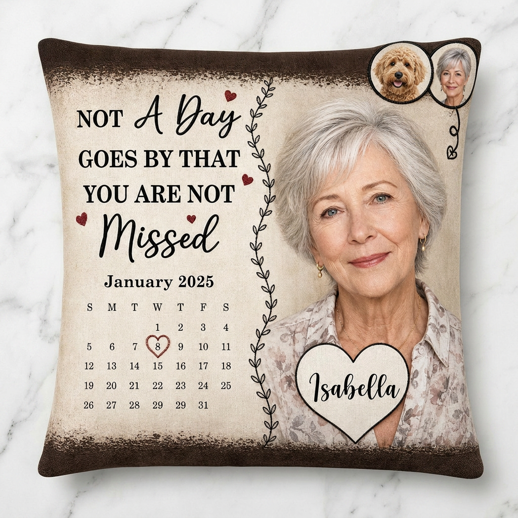 Personalized Memorial Photo Pillow Calendar Date Remembrance Gift for Loss of Loved One - Image 3