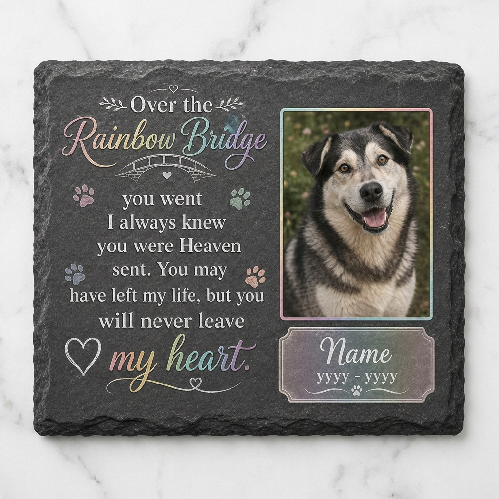 Personalized Rainbow Bridge Dog Memorial Garden Stone, Pet Loss Remembrance Gift - Image 3 | VNMGSREPR1-6IN-EHIEU_AI_0491 VNMGSREPR1-8IN-EHIEU_AI_0491