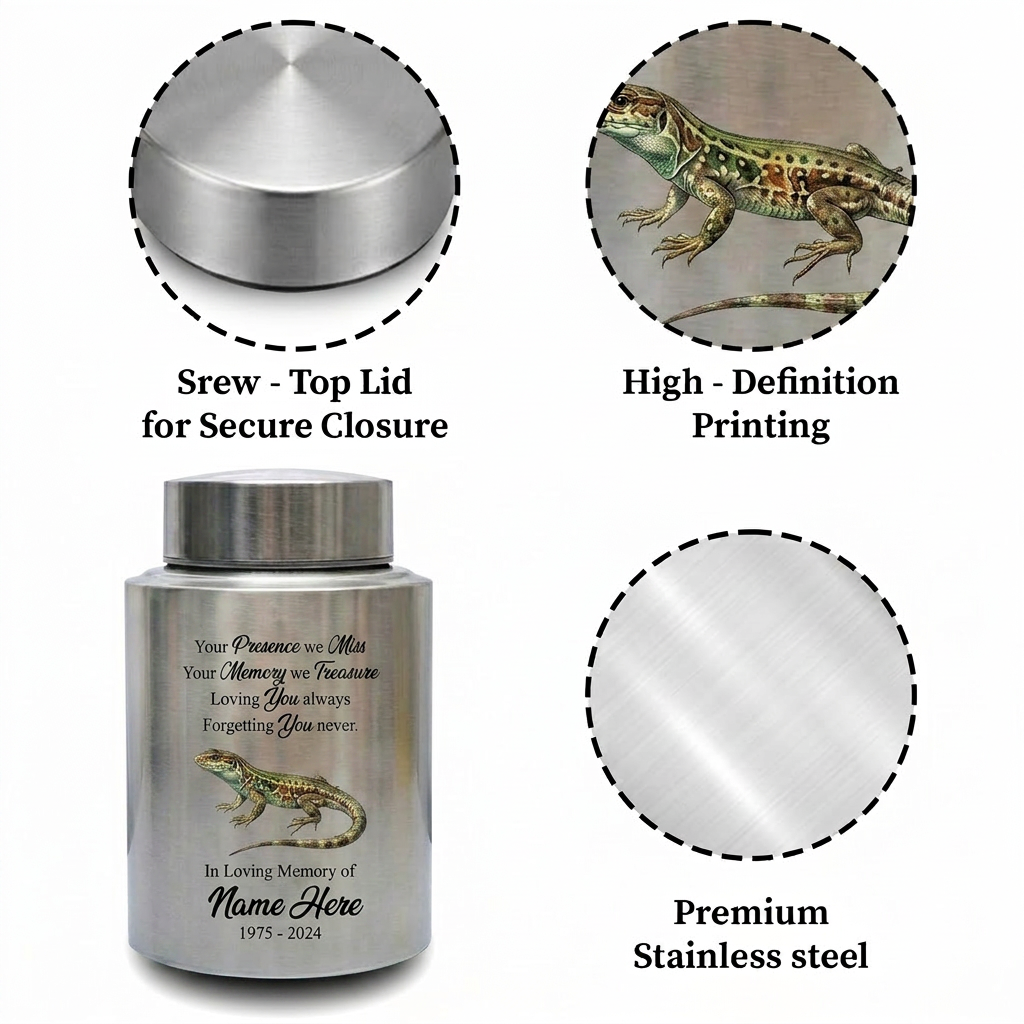 Personalized Iguana Lizard Gecko UV Printed Stainless Steel Remembrance Ash Urn for Adult Child Pet Reptile Lover Silver Black Gold Memorial Keepsake Urn, Memorial Gift, In Loving Memory - Image 3