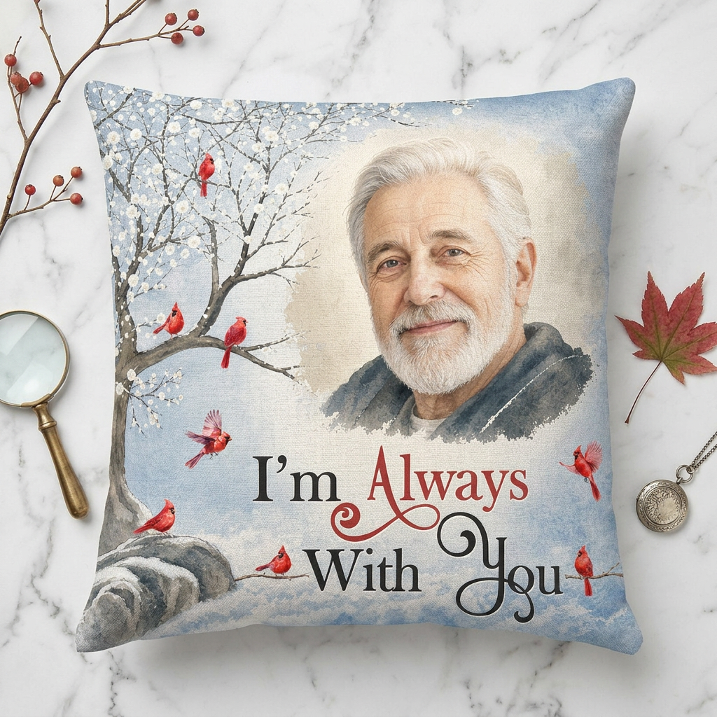 Personalized Memorial Photo Pillow - I'm Always With You Cardinal Sympathy Gift for Loss of Loved One - Image 3