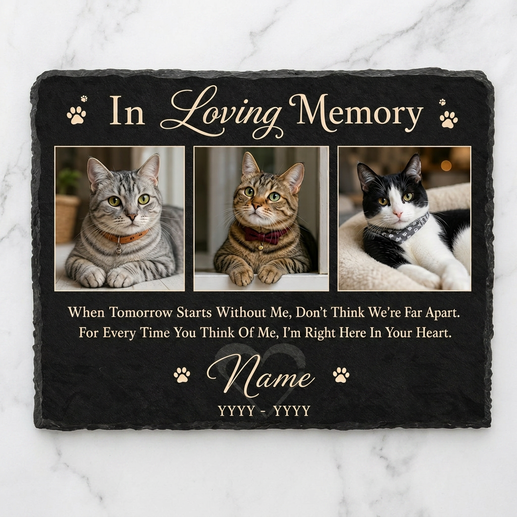 Personalized Cat Memorial Slate Plaque – Pet Loss Keepsake Stone with Photos - Image 3 | VNMGSREPR1-6IN-EHIEU_AI_0465 VNMGSREPR1-8IN-EHIEU_AI_0465