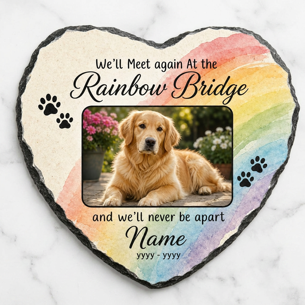 Personalized Dog Memorial Garden Stone, Pet Loss Gift, Rainbow Bridge Slate - Image 3 | VNMGSREPR1-6IN-EHIEU_AI_0490 VNMGSREPR1-8IN-EHIEU_AI_0490