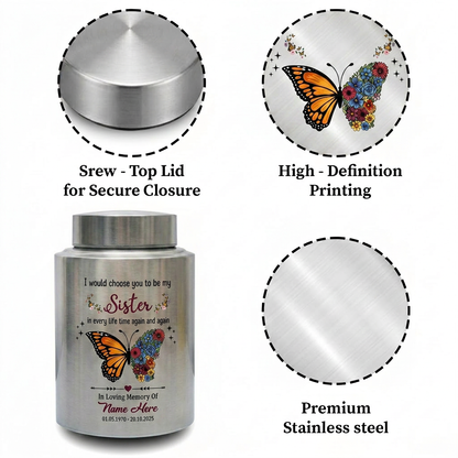Personalized Sister Butterfly Floral UV Print Cremation Urn for Human Ashes, Loss of Sister or Bestie Bereavement Ash Holder Large, Memorial Keepsake Urn, Memorial Gift, In Loving Memory - Image 3