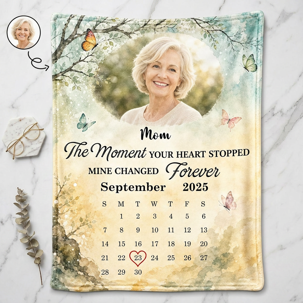 Personalized Memorial Photo Calendar Fleece Blanket for Loss of Mom, Mother Remembrance Gift - Image 3