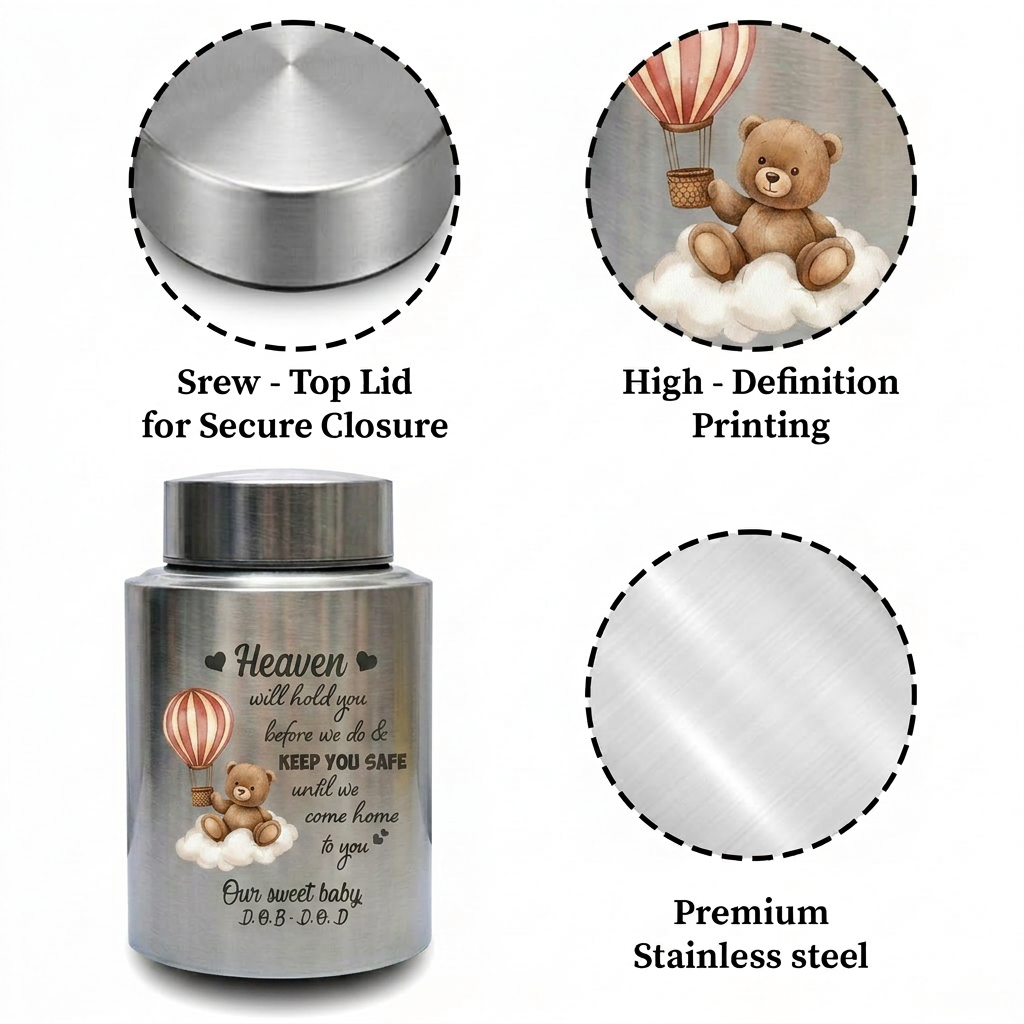Personalized Baby Loss Heaven Will Hold You UV Print Stainless Steel Vessel for Infant Miscarriage Stillbirth Bereavement Large Decorative Silver Memorial Keepsake Urn, Memorial Gift, In Loving Memory - Image 3