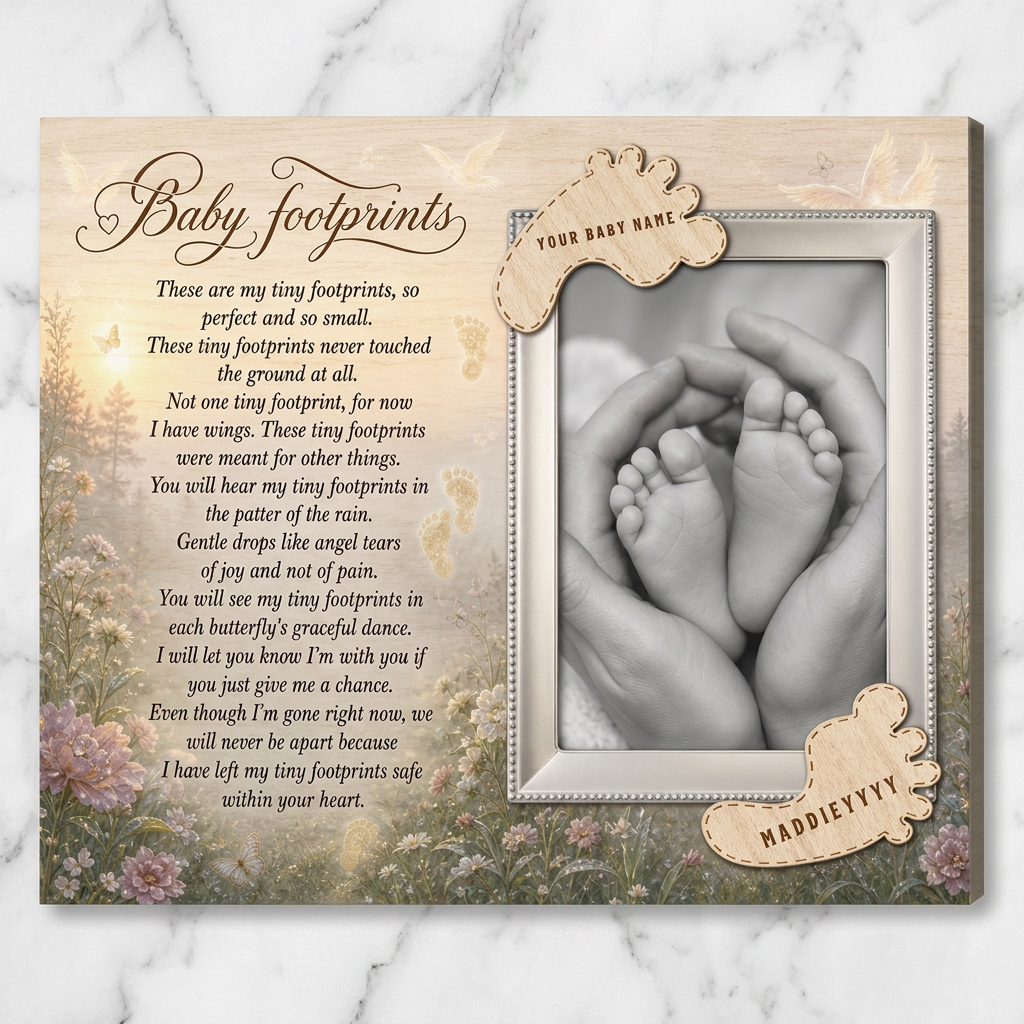 Personalized Baby Footprints Memorial Canvas | Infant Loss Keepsake Art - Image 3