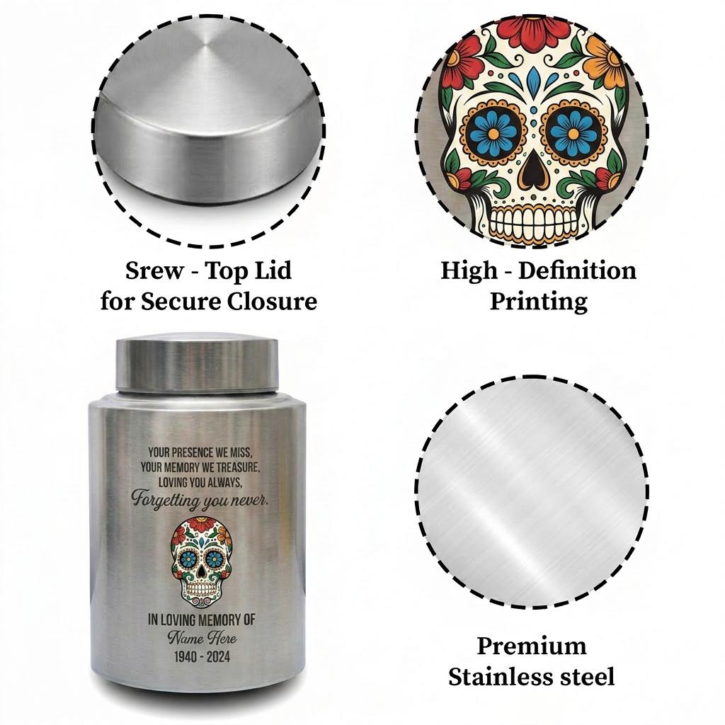 Personalized Sugar Skull Cremation Urn for Human Ashes, Day of the Dead Bereavement Remembrance Container for Loved Ones, Loss of Parent, Memorial Keepsake Urn, Memorial Gift, In Loving Memory - Image 3