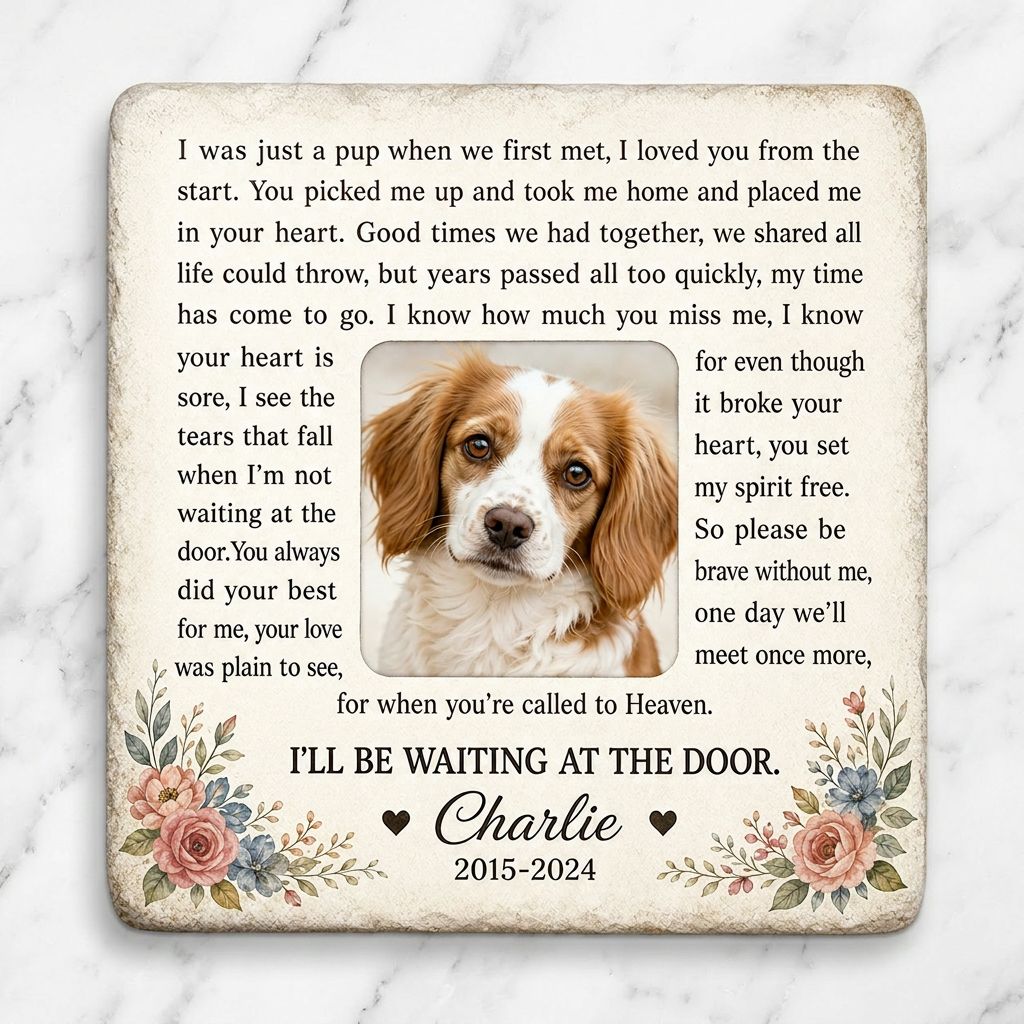 Personalized Dog Memorial Garden Stone – I Will Be Waiting at the Door Gift - Image 3 | VNMGSREPR1-6IN-EHIEU_AI_0410 VNMGSREPR1-8IN-EHIEU_AI_0410