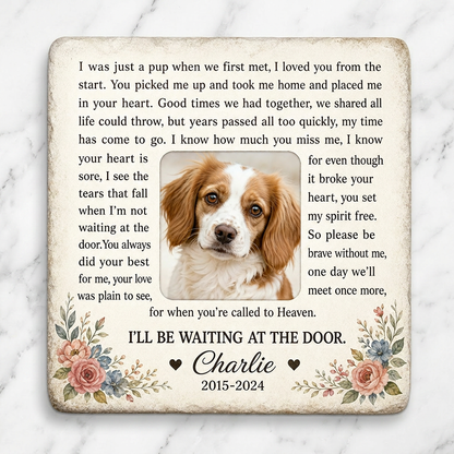 Personalized Dog Memorial Garden Stone – I Will Be Waiting at the Door Gift - Image 3 | VNMGSREPR1-6IN-EHIEU_AI_0410 VNMGSREPR1-8IN-EHIEU_AI_0410