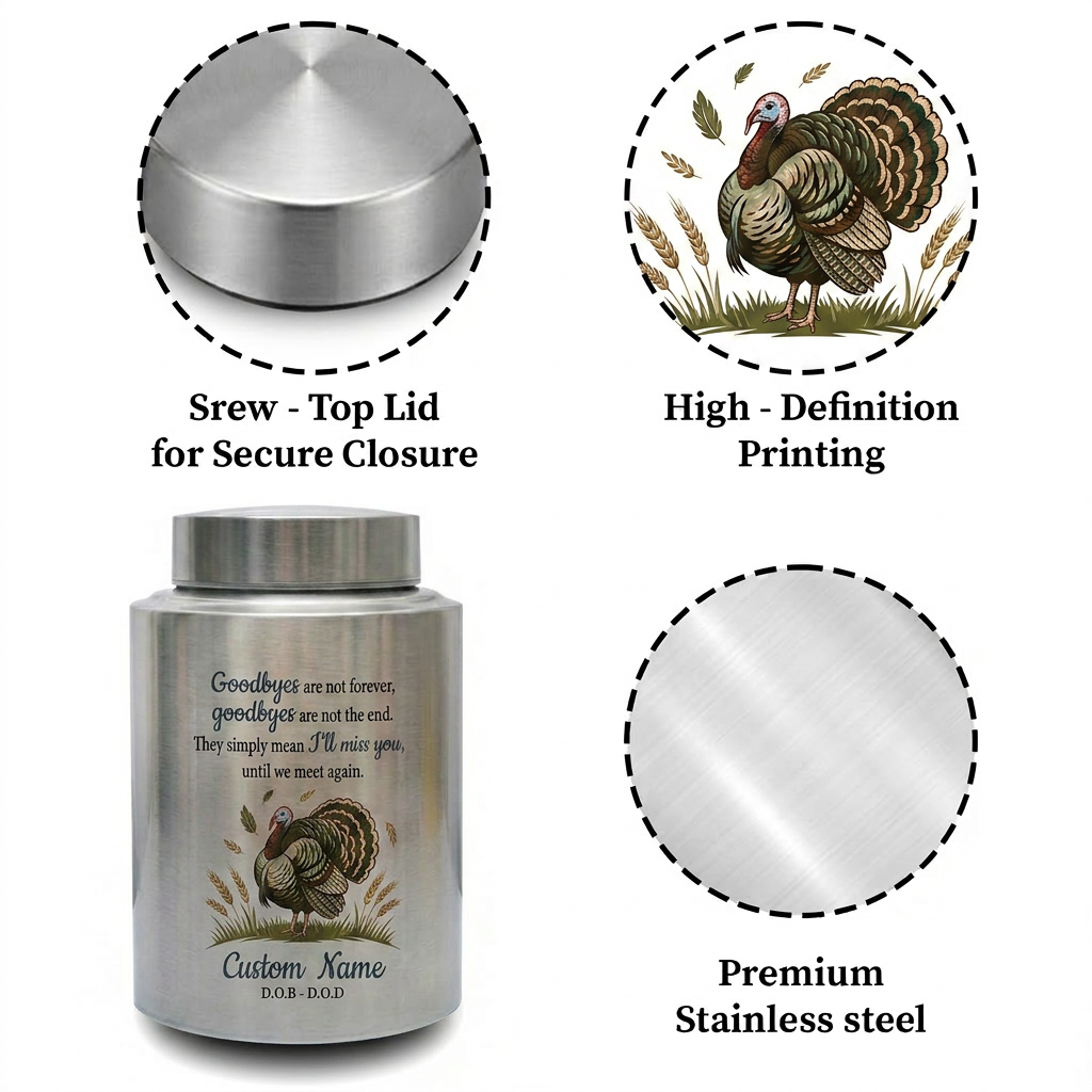 Personalized Turkey Thanksgiving Hunter Cremation Urn for Human Ashes, UV Printed Stainless Steel Bereavement Condolence Keepsake, Memorial Keepsake Urn, Memorial Gift, In Loving Memory - Image 3