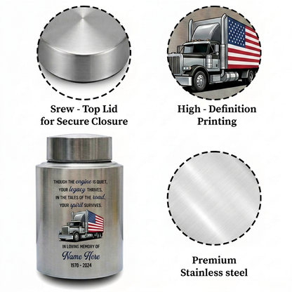 Personalized Semi Truck Angel Wings UV Printed Stainless Steel Urn for Human Ashes Truck Driver Dad Grandpa Adult Male Large Capacity Memorial Keepsake Urn, Memorial Gift, In Loving Memory - Image 3