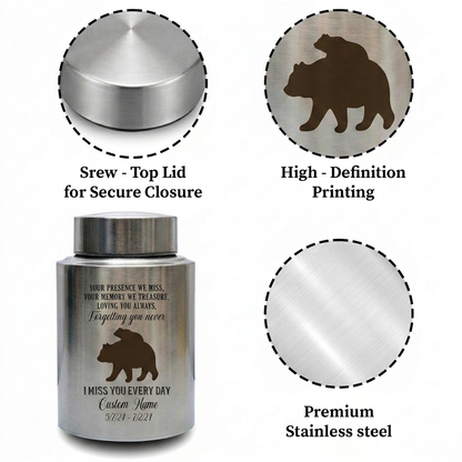 Personalized Baby Bear Stainless Steel Urns for Human Ashes, Custom Infant Child Boy Girl Loss Remembrance Vessel, UV Printed Ash Holder, Memorial Keepsake Urn, Memorial Gift, In Loving Memory - Image 3