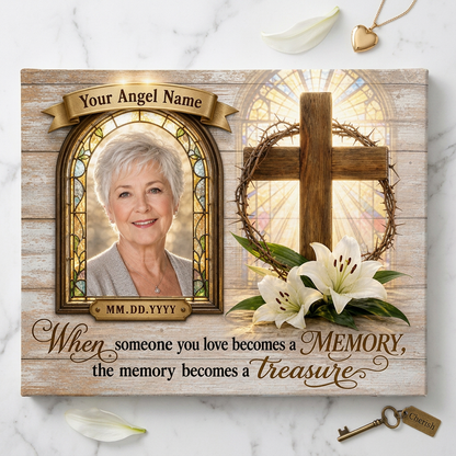 Personalized Memorial Cross Photo Wall Canvas Custom In Loving Memory Christian Sympathy Gift - Image 3