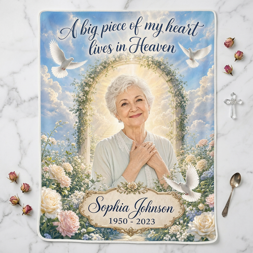 Personalized Memorial Photo Fleece Blanket - Heaven Remembrance Sympathy Gift for Family - Image 3