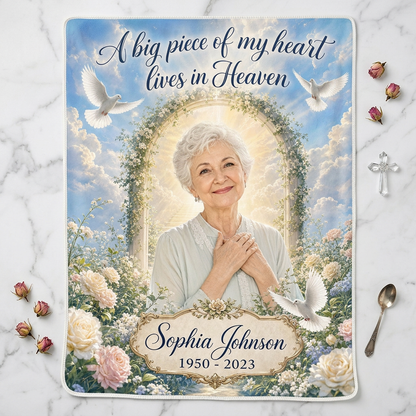 Personalized Memorial Photo Fleece Blanket - Heaven Remembrance Sympathy Gift for Family - Image 3