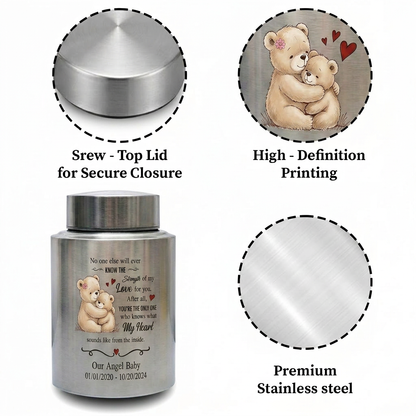 Personalized Angel Baby Infant Loss Stainless Steel Urn for Human Ashes Child Bereavement Miscarriage Grief Custom Heart Quote Small Large Memorial Keepsake Urn, Memorial Gift, In Loving Memory - Image 3