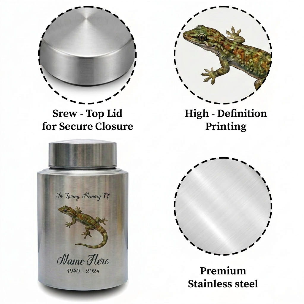 Personalized Iguana Lizard Stainless Steel Cremation Urn for Human Ashes Loss of Loved One Family Member Decorative Display 7.5in x 5.1in Memorial Keepsake Urn, Memorial Gift, In Loving Memory - Image 3