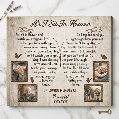 Personalized Memorial Wall Canvas As I Sit In Heaven Sympathy Gift For Loss Of Loved One - Image 3