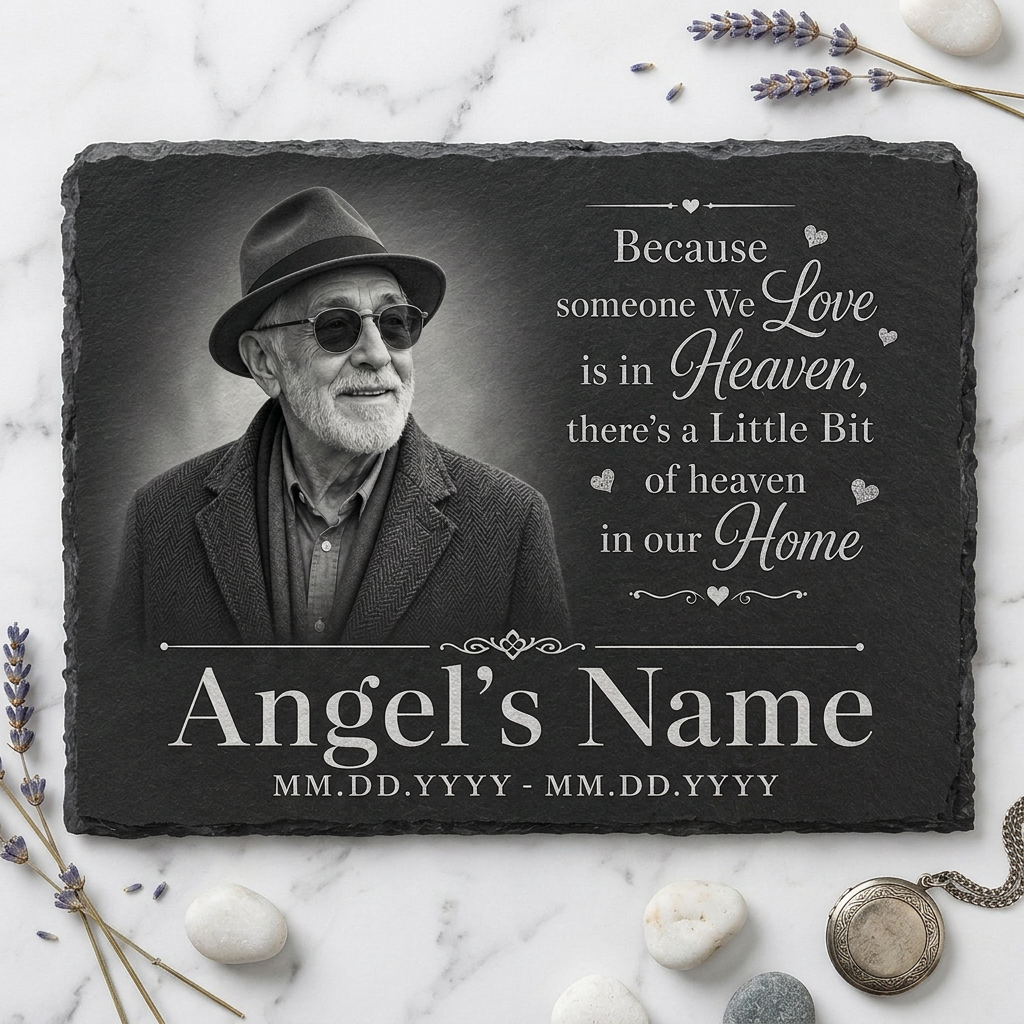 Personalized Memorial Slate Stone Plaque with Photo – Custom Sympathy Gift for Loved One - Image 3 | VNMGSREPR1-6IN-EHIEU_AI_0467 VNMGSREPR1-8IN-EHIEU_AI_0467