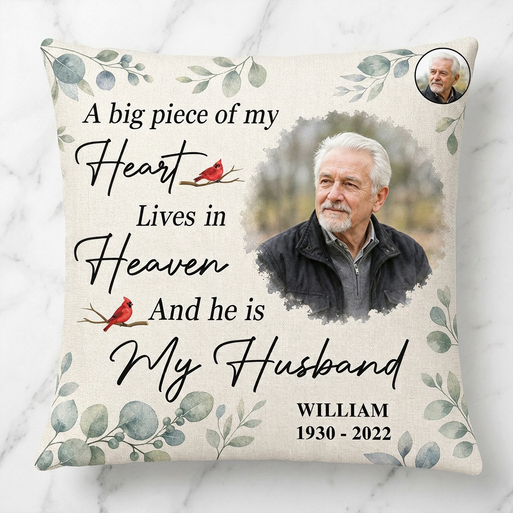 Personalized Memorial Photo Pillow - Big Piece of My Heart Lives in Heaven Husband Gift - Image 3