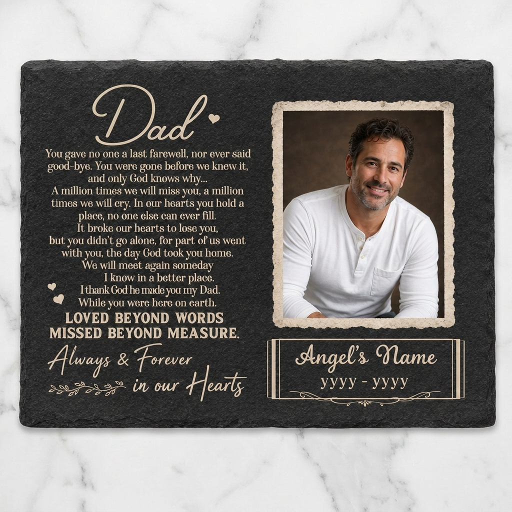 Personalized Dad Memorial Garden Stone – Rectangle Slate Gift for Loss of Father - Image 3 | VNMGSREPR1-6IN-EHIEU_AI_0476 VNMGSREPR1-8IN-EHIEU_AI_0476