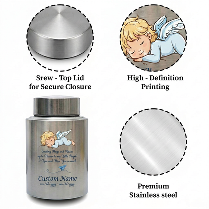 Personalized Little Angel Paper Airplane Stainless Steel Urn Infant Loss Child Remembrance Custom Name Dates Silver Black Gold Red Memorial Keepsake Urn, Memorial Gift, In Loving Memory - Image 3