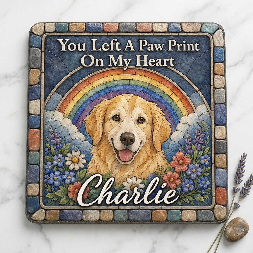 Personalized Dog Memorial Garden Stone – Paw Print Rainbow Bridge Pet Loss Gift - Image 3 | VNMGSREPR1-6IN-EHIEU_AI_0423 VNMGSREPR1-8IN-EHIEU_AI_0423