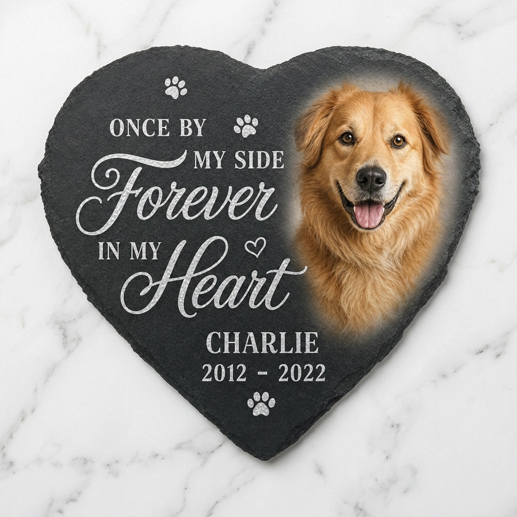 Personalized Heart Shaped Dog Memorial Stone with Photo – Pet Loss Gift - Image 3 | VNMGSREPR1-6IN-EHIEU_AI_0409 VNMGSREPR1-8IN-EHIEU_AI_0409