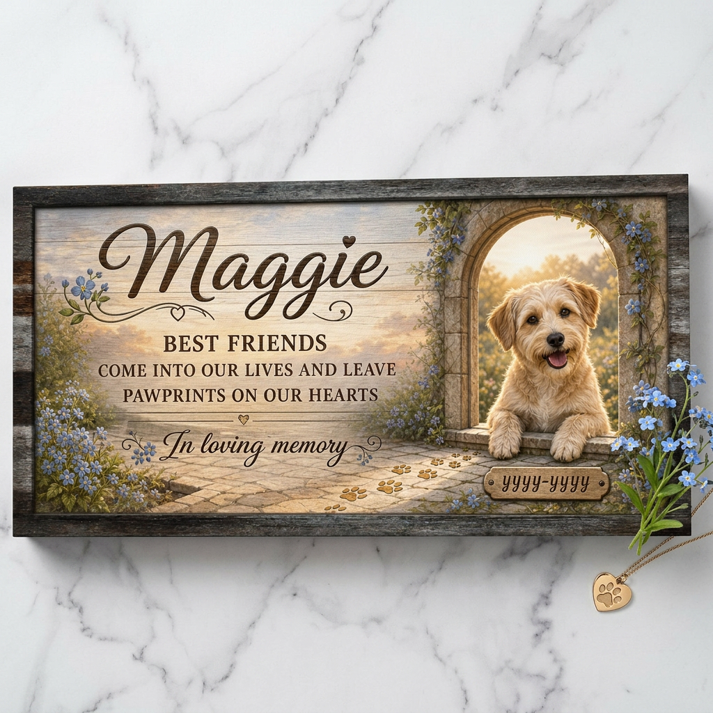 Personalized Dog Memorial Wall Canvas With Name Photo And Pawprints Pet Loss Sympathy Gift - Image 3
