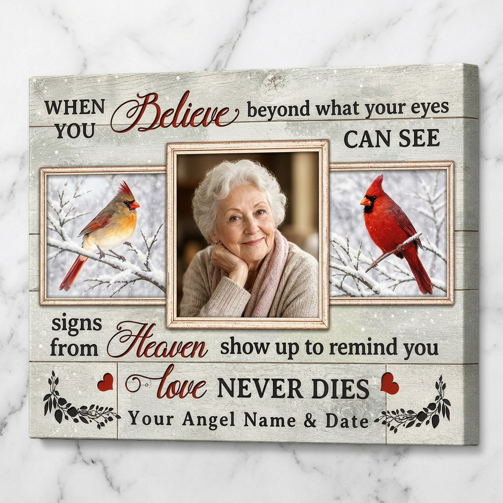 Personalized Cardinal Memorial Canvas Photo Gift for Loss of Loved One - Image 3