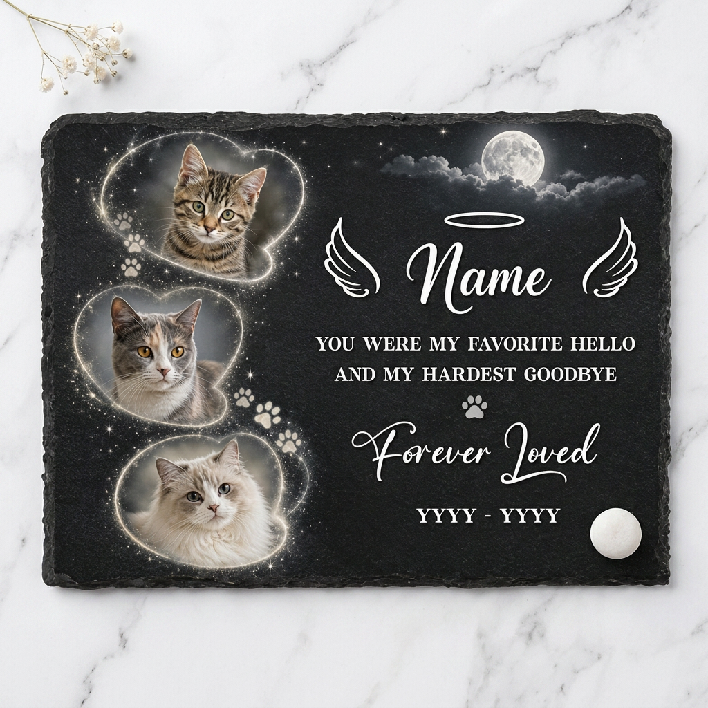 Personalized Cat Memorial Slate Stone Plaque with Photos – Custom Pet Loss Gift - Image 3 | VNMGSREPR1-6IN-EHIEU_AI_0431 VNMGSREPR1-8IN-EHIEU_AI_0431