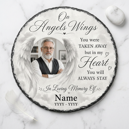 Personalized Angel Wings Memorial Garden Stone – Custom Photo Slate Plaque Bereavement Gift - Image 3 | VNMGSREPR1-6IN-EHIEU_AI_0437 VNMGSREPR1-8IN-EHIEU_AI_0437