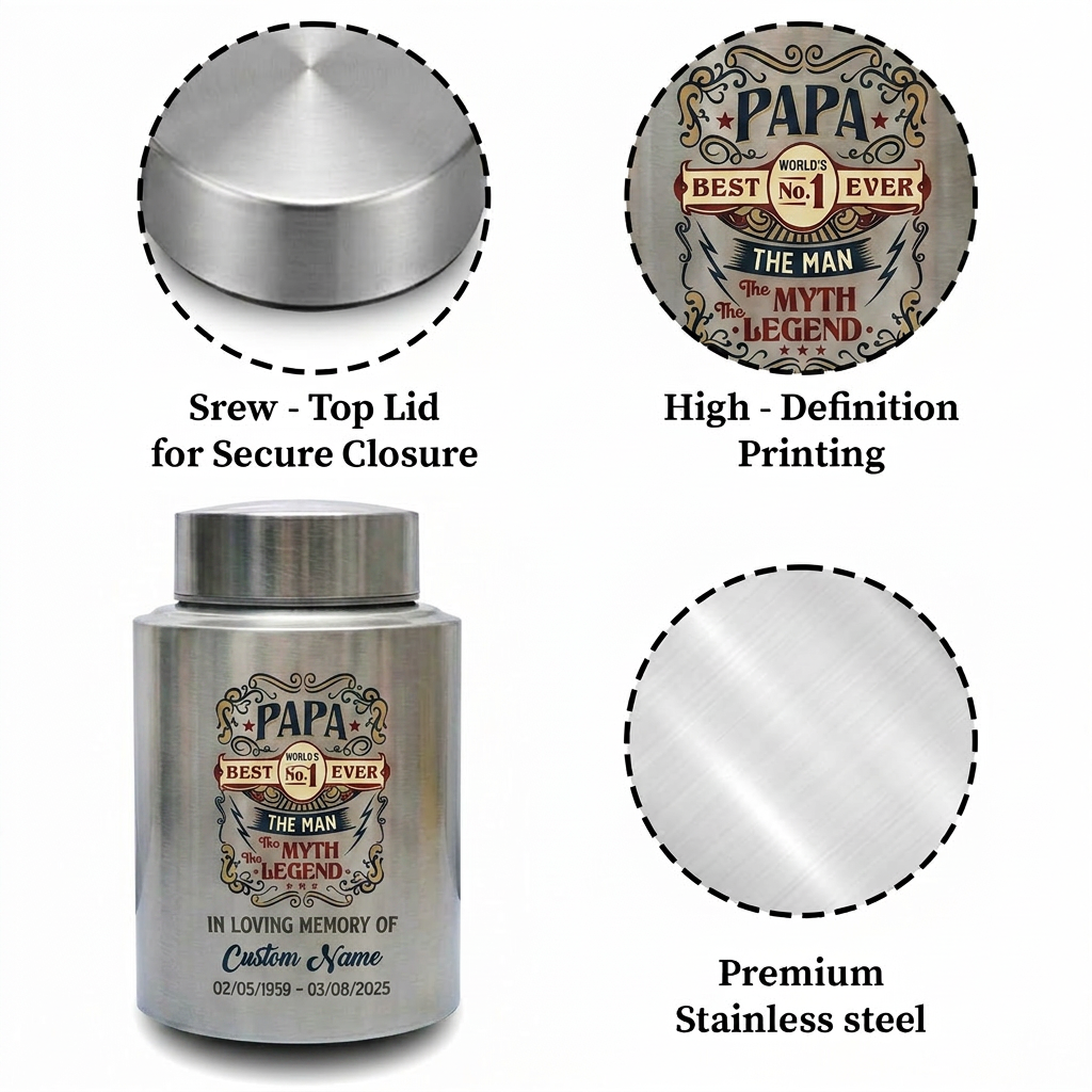 Personalized Best Papa Ever The Man Myth Legend Stainless Steel Cremation Ash Holder For Father Grandfather Bereavement Tribute Large Memorial Keepsake Urn, Memorial Gift, In Loving Memory - Image 3