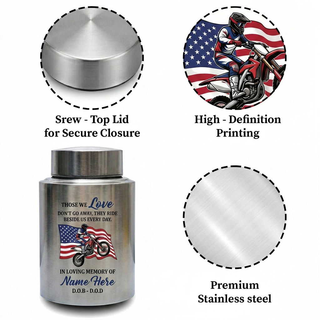 Personalized Motorcycle Riding in Heaven Stainless Steel Urn for Dad Husband Adult Male Biker Bereavement Custom UV Print 2 Sizes Memorial Keepsake Urn, Memorial Gift, In Loving Memory - Image 3