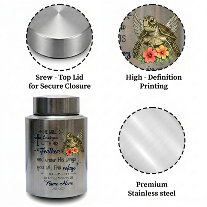 Personalized Sea Turtle Christian Cremation Urn for Human Ashes, He Will Cover You With His Feathers, Custom Name & Dates, Small & Large, Memorial Keepsake Urn, Memorial Gift, In Loving Memory - Image 3