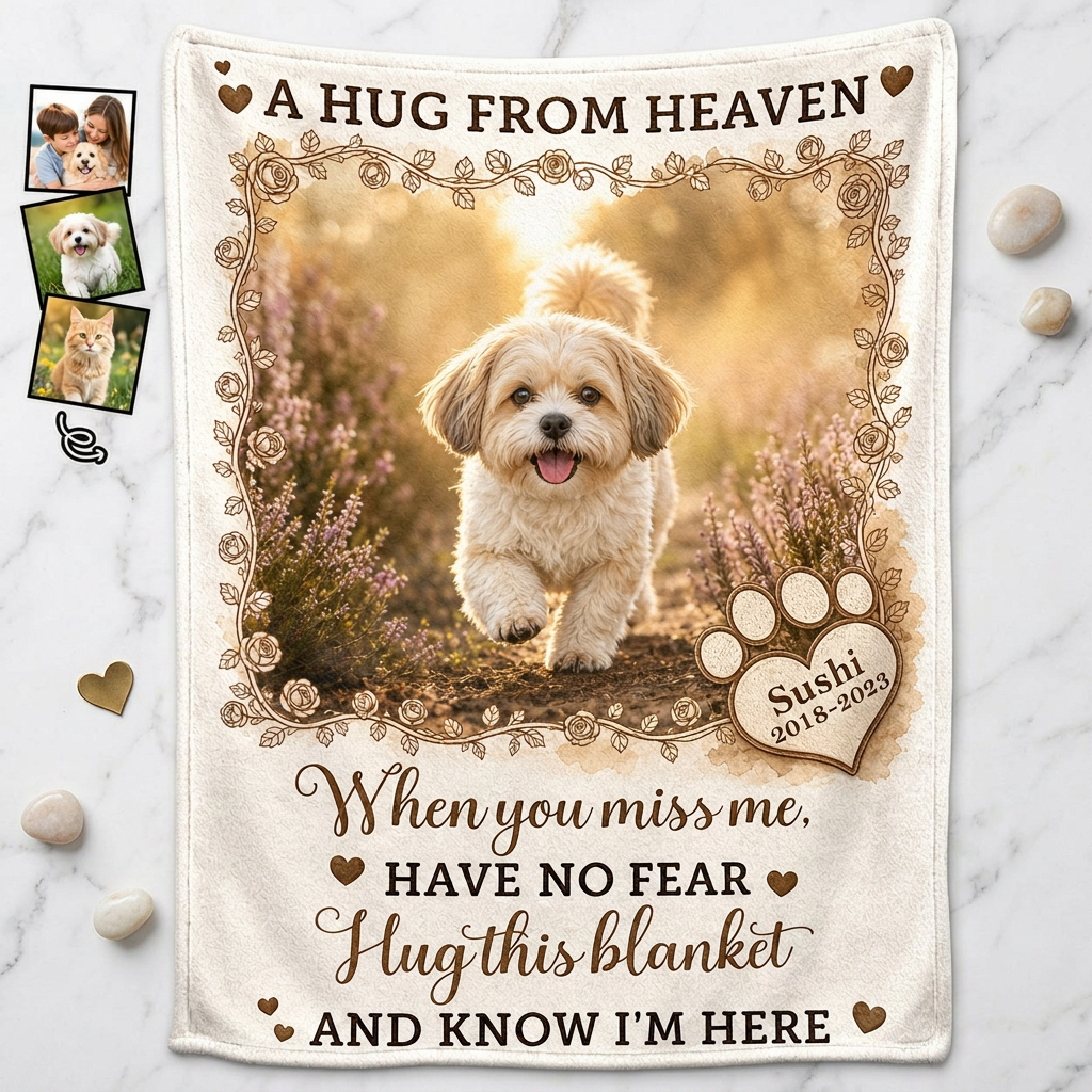 Personalized Pet Memorial Fleece Blanket - Custom Photo Dog Cat Loss Remembrance Sympathy Gift - Image 3